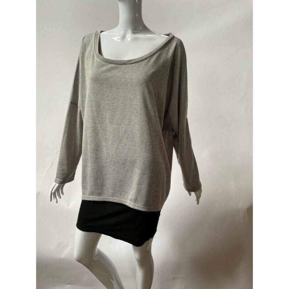 UGET Womens Tunic Dress Gray Color Block Layered S